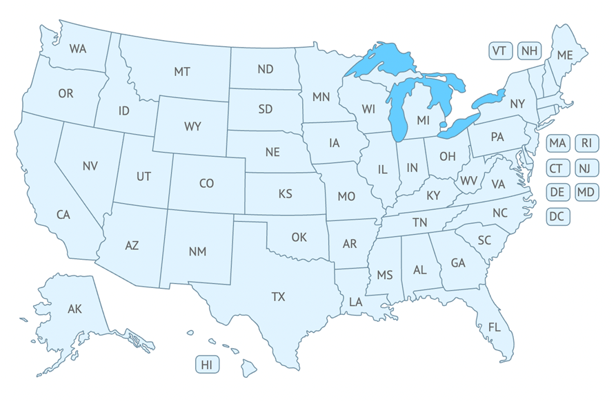 Map of the United States representing Farm and Feed Network coverage